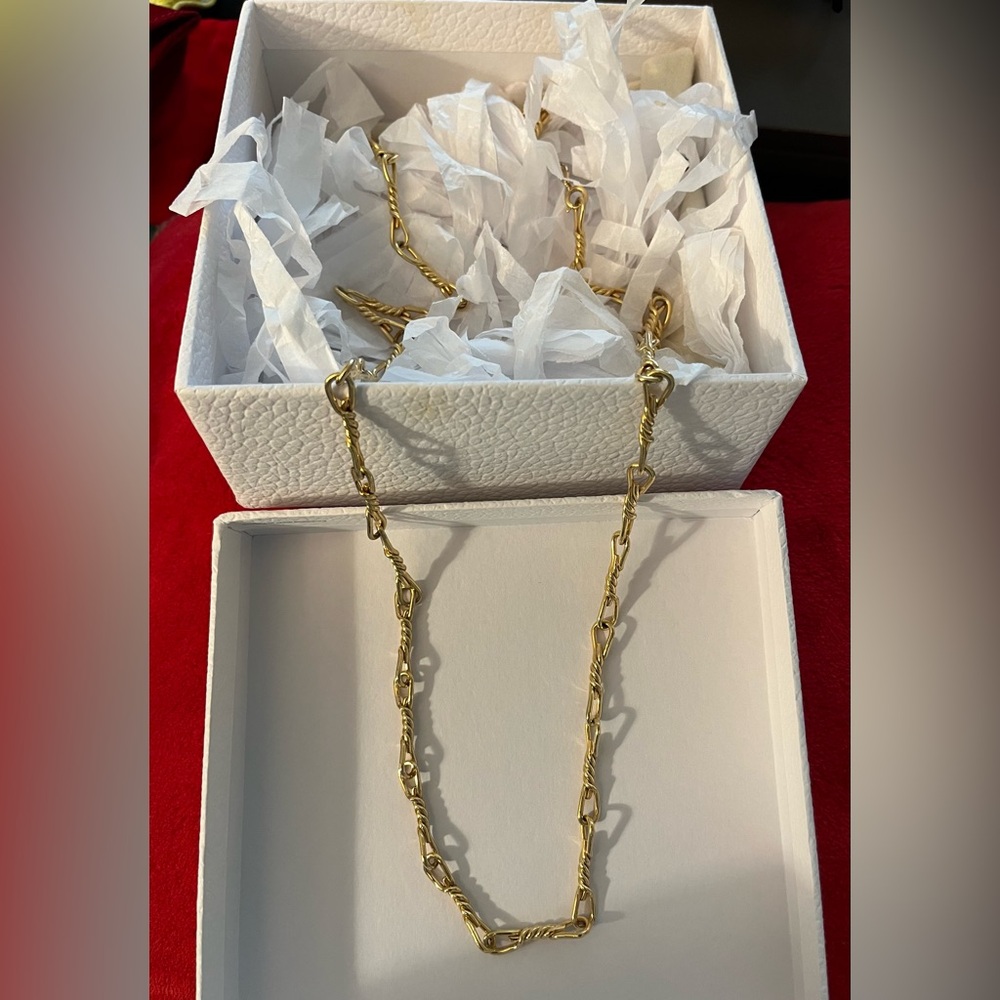 Vintage CHRISTIAN DIOR  Gold Tone Twisted Link Wire Necklace, 35 inches long.